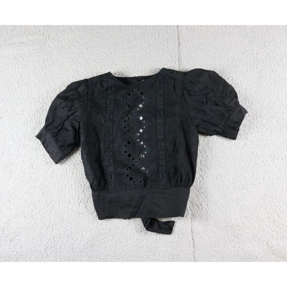 ba&sh Top Xs Black Bacary Eyelet Cutout Tie Back Blouse - Picture 2 of 8